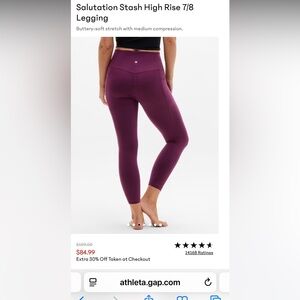 Athleta Women’s Salutation Stash High Rise 7/8 Legging Size XXS